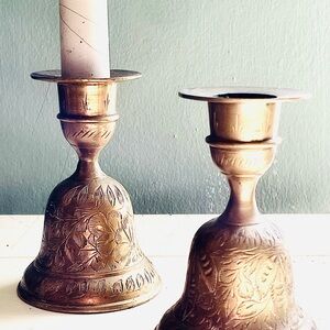 Vintage Floral Brass Candle Holders